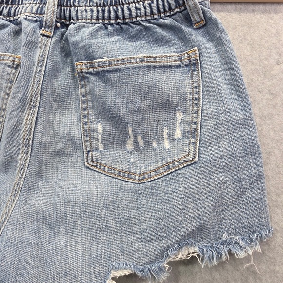 Aerie Distressed Denim Shorts Light Wash Raw Hem Elastic Back Size S - Picture 7 of 8